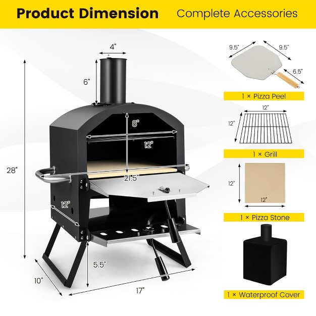 Costway 2 layer Pizza Oven Wood Fired Pizza Grill Outside Pizza Maker With Waterproof Cover