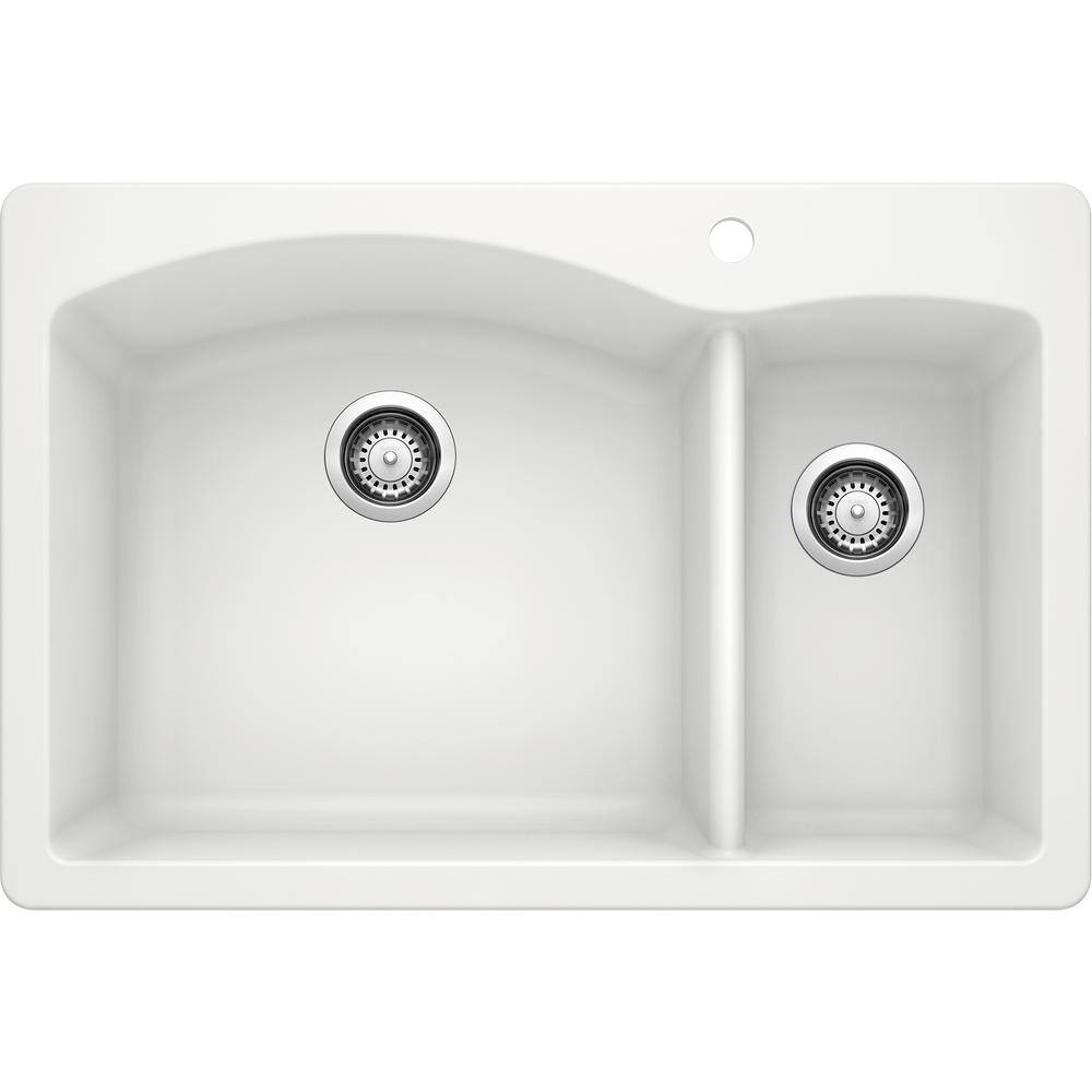 Blanco Diamond Dual-Mount Granite 33 in. 4-Hole 7030 Double Bowl Kitchen Sink in White 440200-4