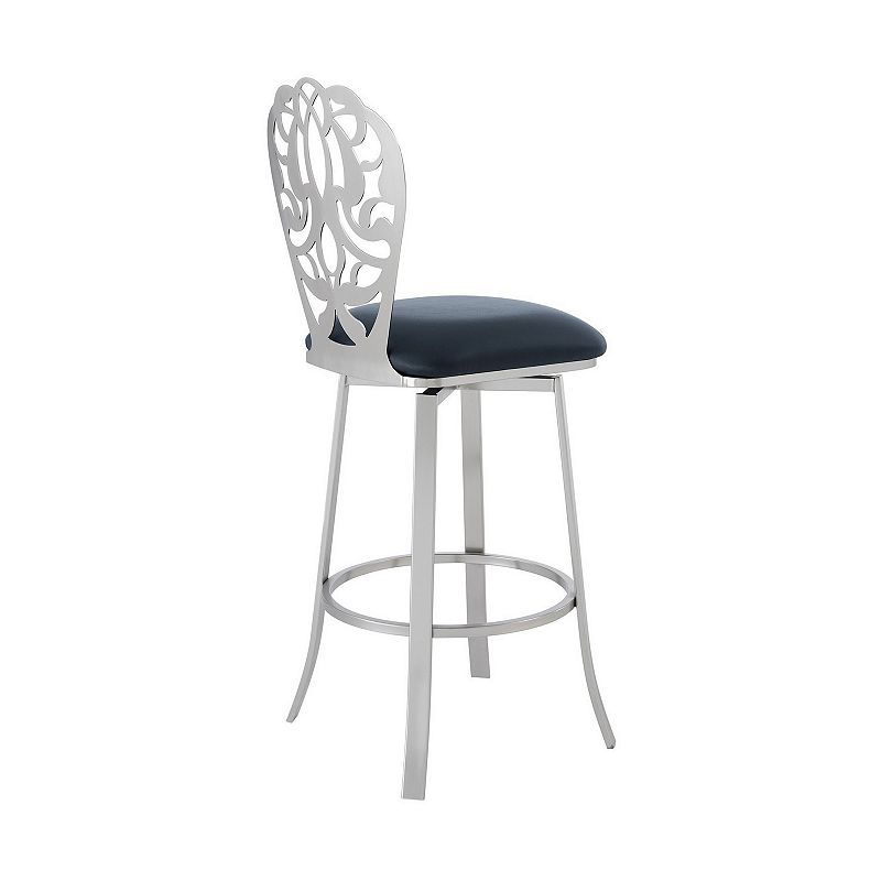 30 Inches Leatherette Barstool with Ornate Cut Out， Gray