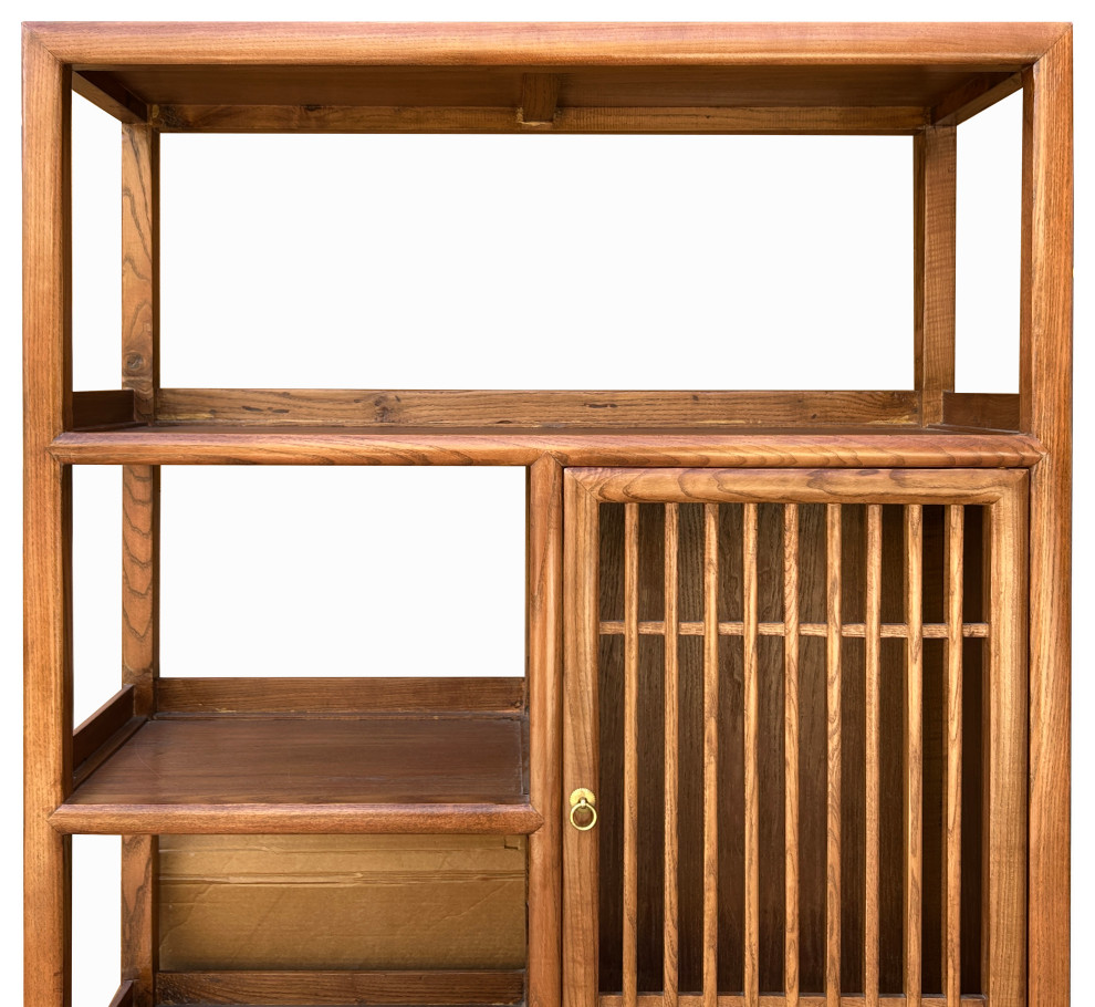 Chinese Elm Wood Brown Open Display Bookcase Cabinet Hcs4546   Asian   Bookcases   by Golden Lotus Antiques  Houzz