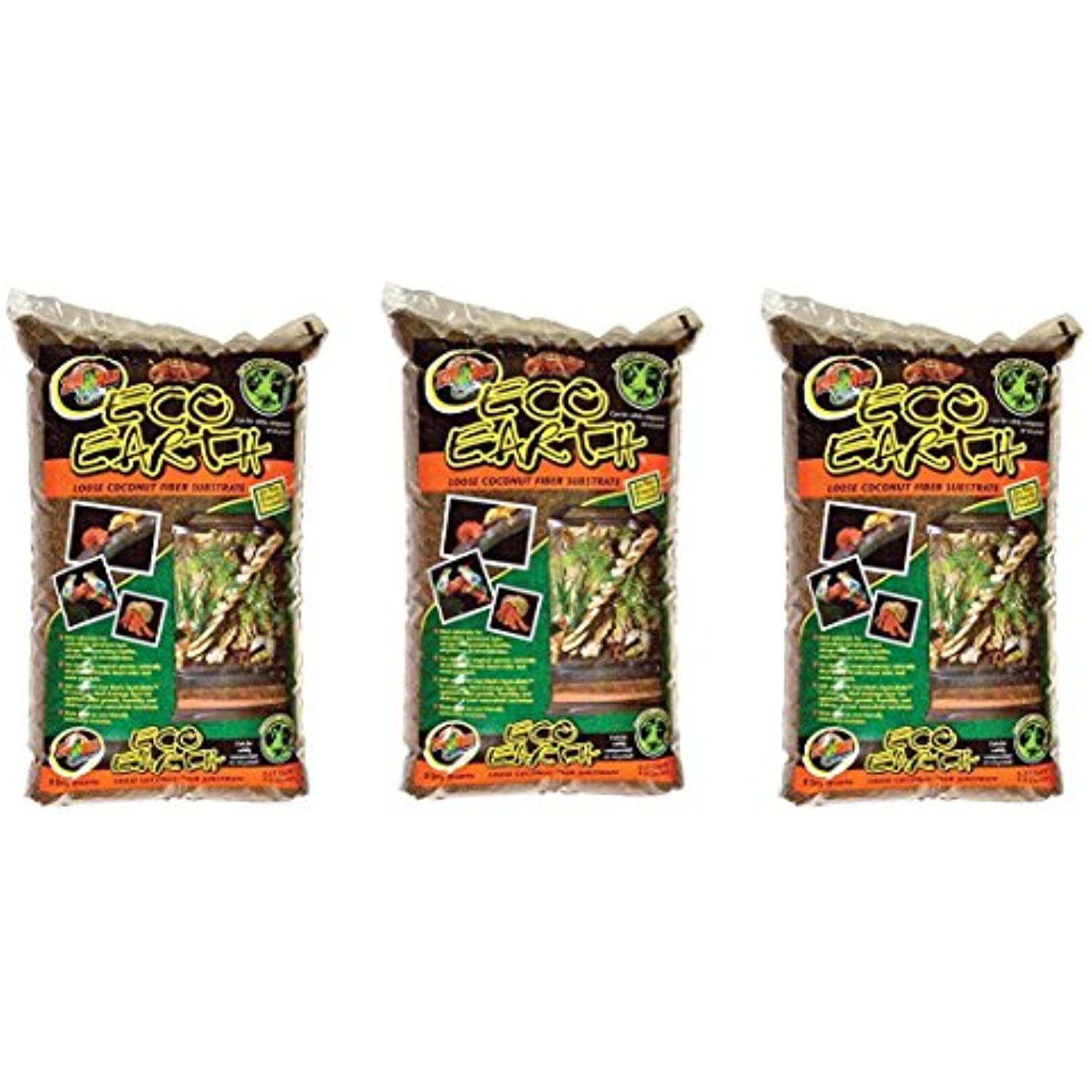 Zoo Med Eco Earth Loose Coconut Fiber Substrate， Pack of 3， 8 Quart