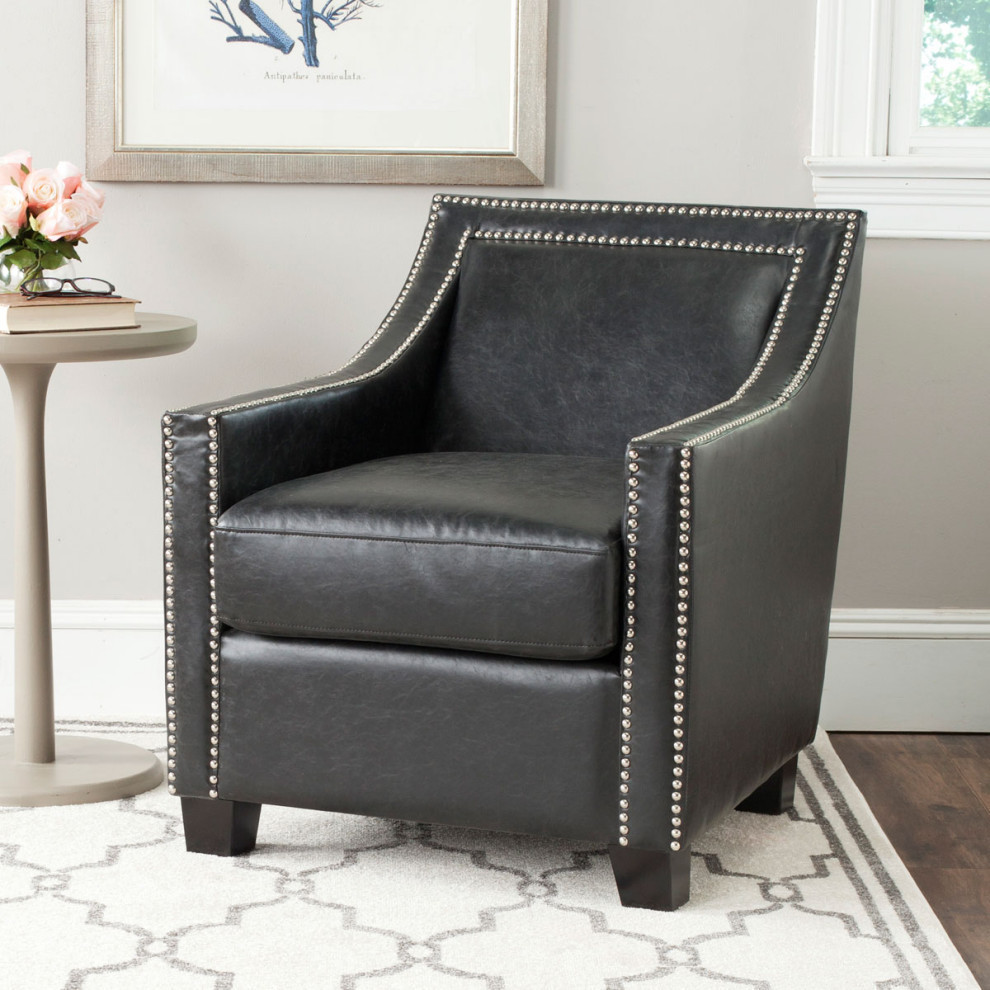 Andres Club Chair  Silver Nail Heads Antique Black   Transitional   Armchairs And Accent Chairs   by Rustic Home Furniture Deco  Houzz