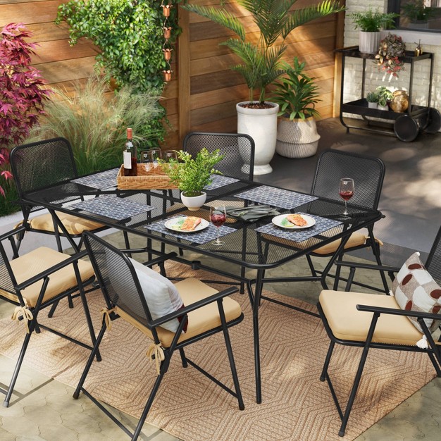 6 Person Metal Mesh Rectangle Patio Dining Table Outdoor Furniture