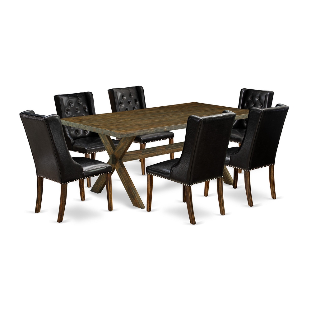 East West Furniture Dining Table Set  Wooden Table and Black Faux Leather Parson Chairs(Pieces   Finish Options)