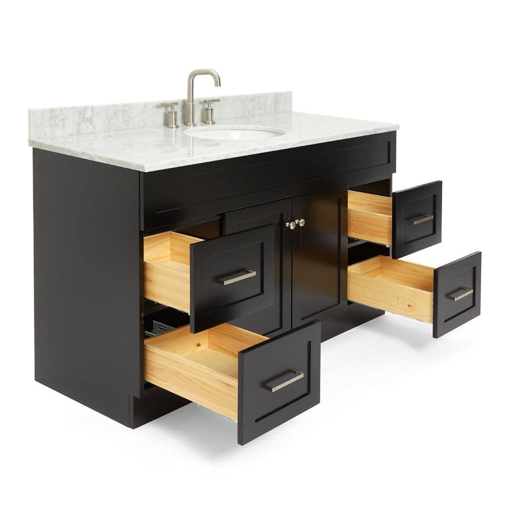 ARIEL Hamlet 55 in. W x 22 in. D x 36 in. H Bath Vanity in Black with Carrara White Marble Vanity Top with White Basin F055SCW2OVOBLK