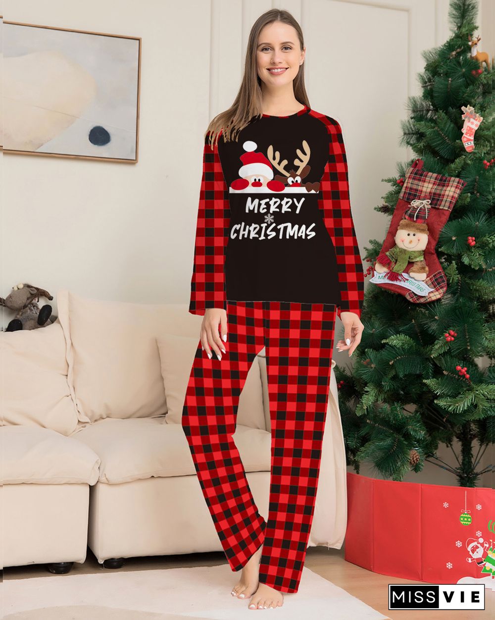 Family Christmas Pjs Elk Deer Parent-child Clothing Sets