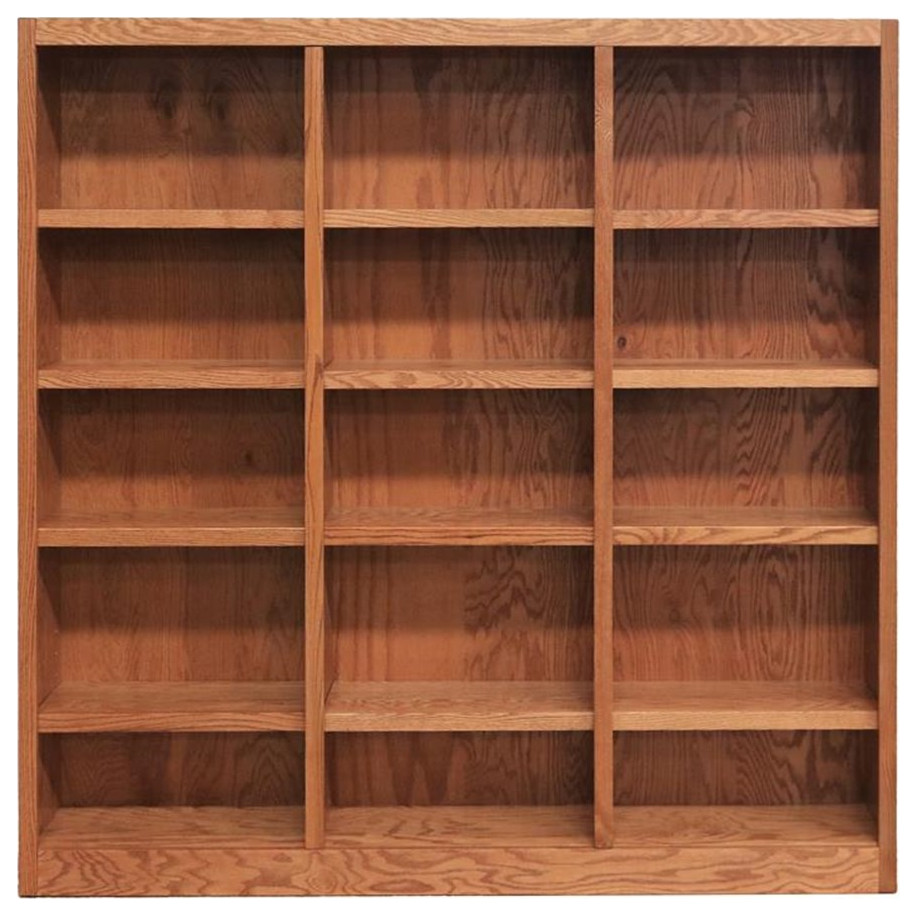 Home Square 72 quotTall 15 Shelf Triple Wide Wood Bookcase in Cherry   Set of 2   Transitional   Bookcases   by Homesquare  Houzz