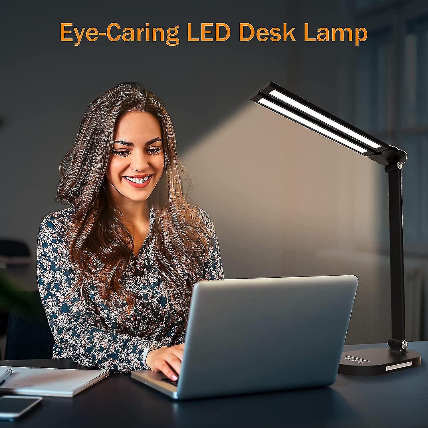 Desk Lamps For Home Office - Led Desk Lamp With Night Light， Office Desk Lamp， Usb Charging Port，5 Color Modes 5 Brightness Levels，auto Timer， Eye-car