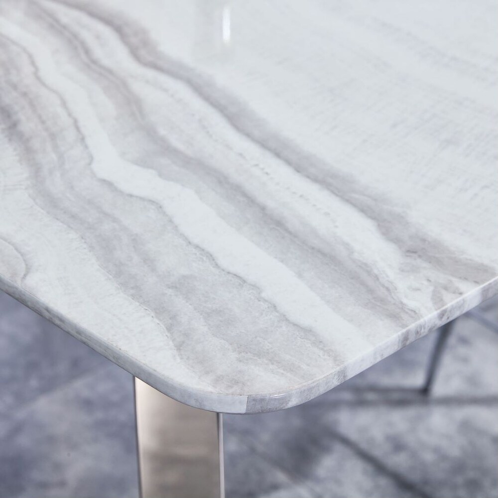 Modern Marble Pattern MDF Dining Table Ins Stylish Silver Metal Legs