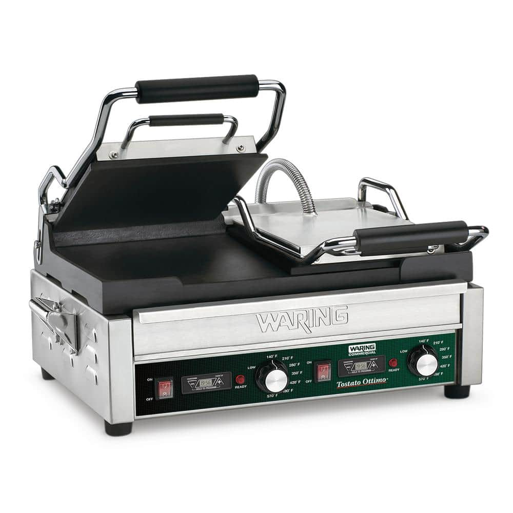 Waring Commercial Tostato Ottimo Dual Toasting Grill with Timer Silver 240-Volt (17 in. x 9.25 in. Cooking Surface) WFG300T