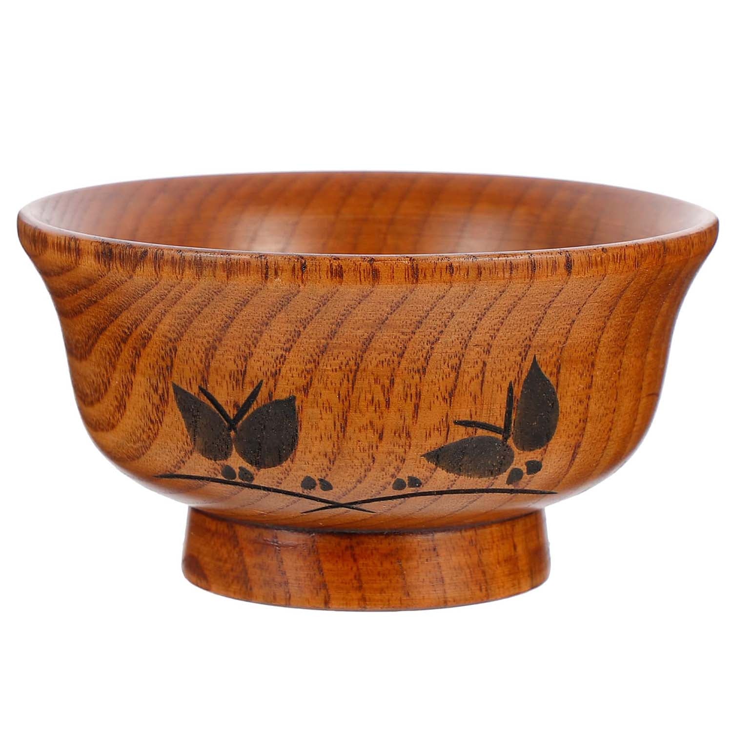 Wooden Dessert Salad Pasta Soup Bowl Butterfly Printed Footed Serving Bowl Natural Wood Rice Bowls Japanese Ramen Bowl for Noodles Fruiit Tea Snacks