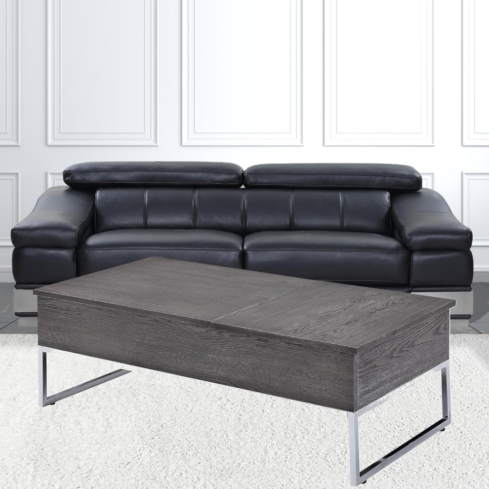 Modern Coffee Table  Chrome Metal Legs With Rectangular Wooden Top  Gray Oak   Modern   Coffee Tables   by Decor Love  Houzz