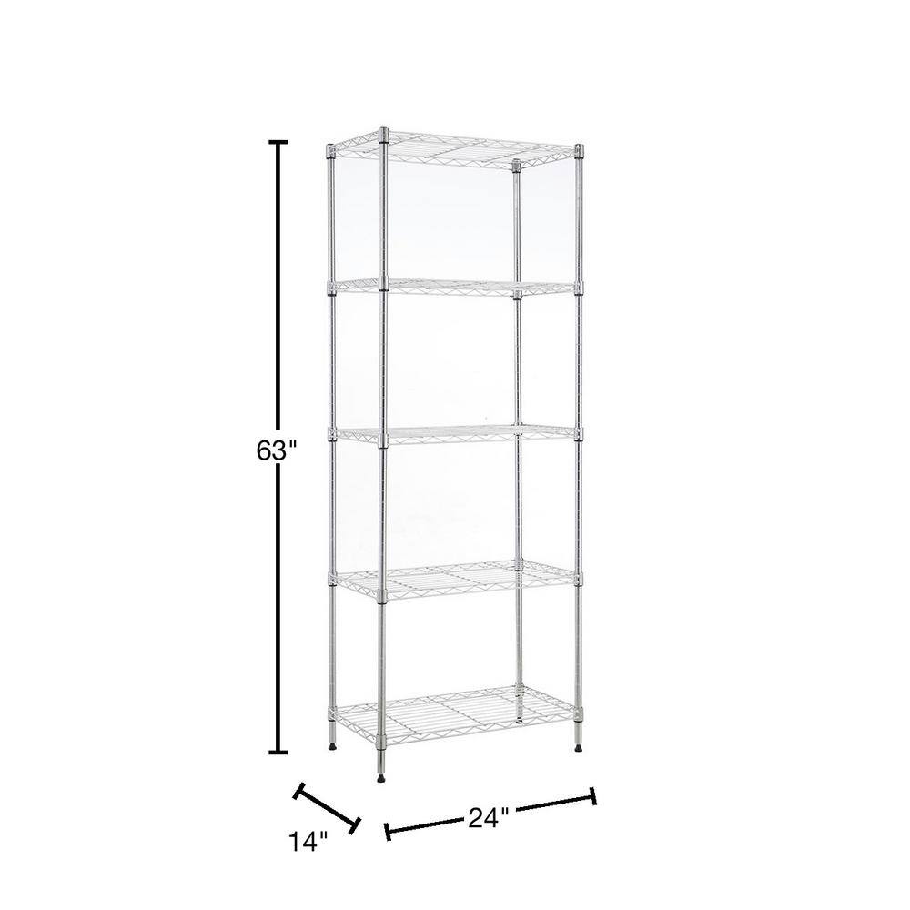 mzg 5 Tier Chrome Utility Wire Shelving Unit 14 in. x 24 in. x 63 in. E3560160OH501LB