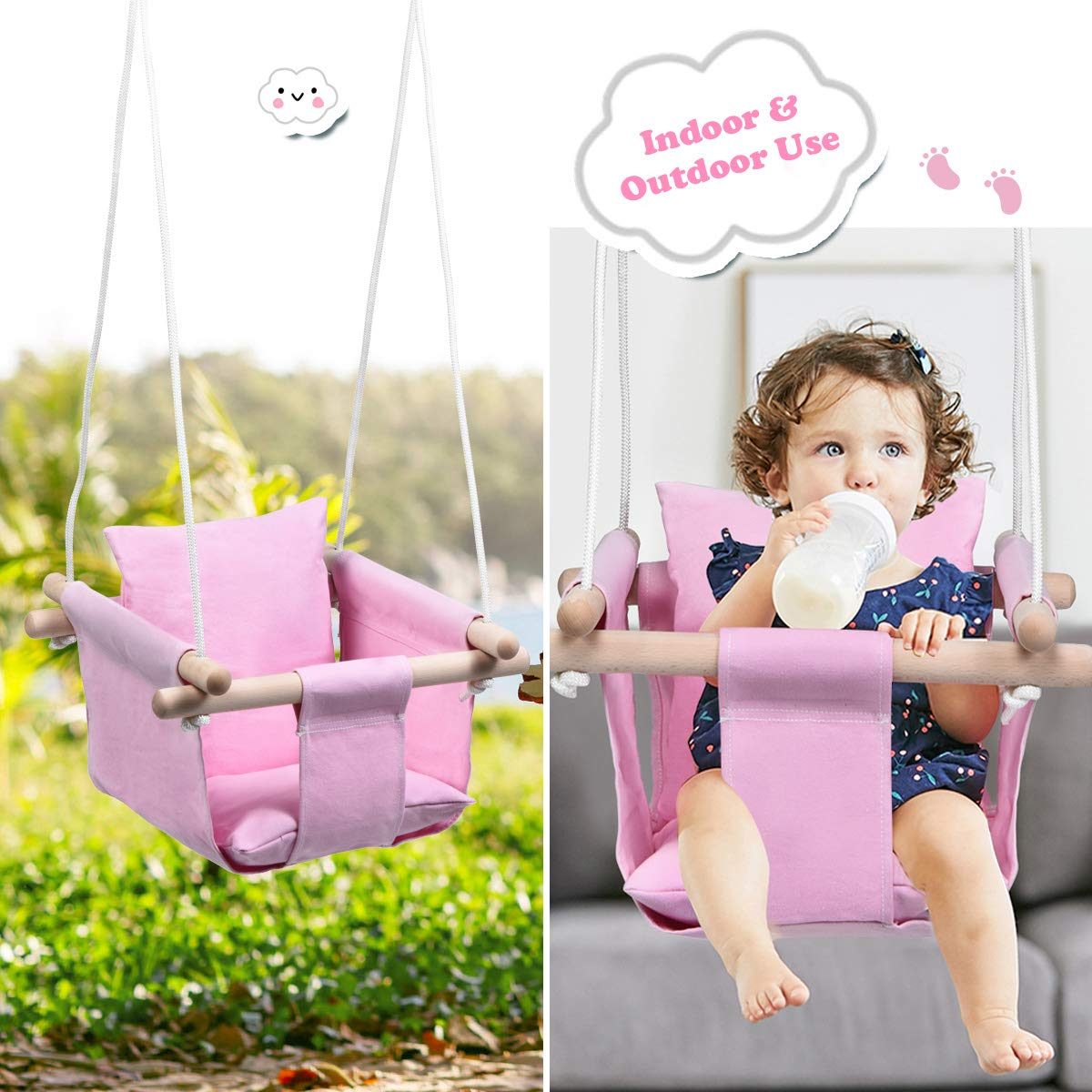 Baby Canvas Hanging Swing Seat, Kids Classic Swing Toddler Secure