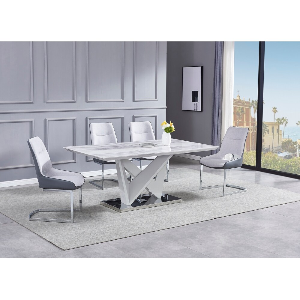 Best Quality Furniture Light Grey Faux Marble Dining Sets in Velvet