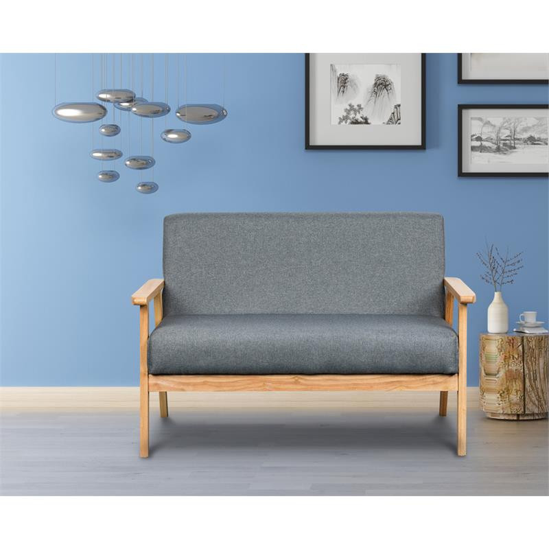 Maklaine 17 quotContemporary Fabric/Solid Wood Loveseat in Gray   Midcentury   Loveseats   by Homesquare  Houzz