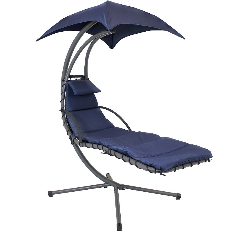 Sunnydaze Floating Lounge Chair with Umbrella and Curved Steel Stand