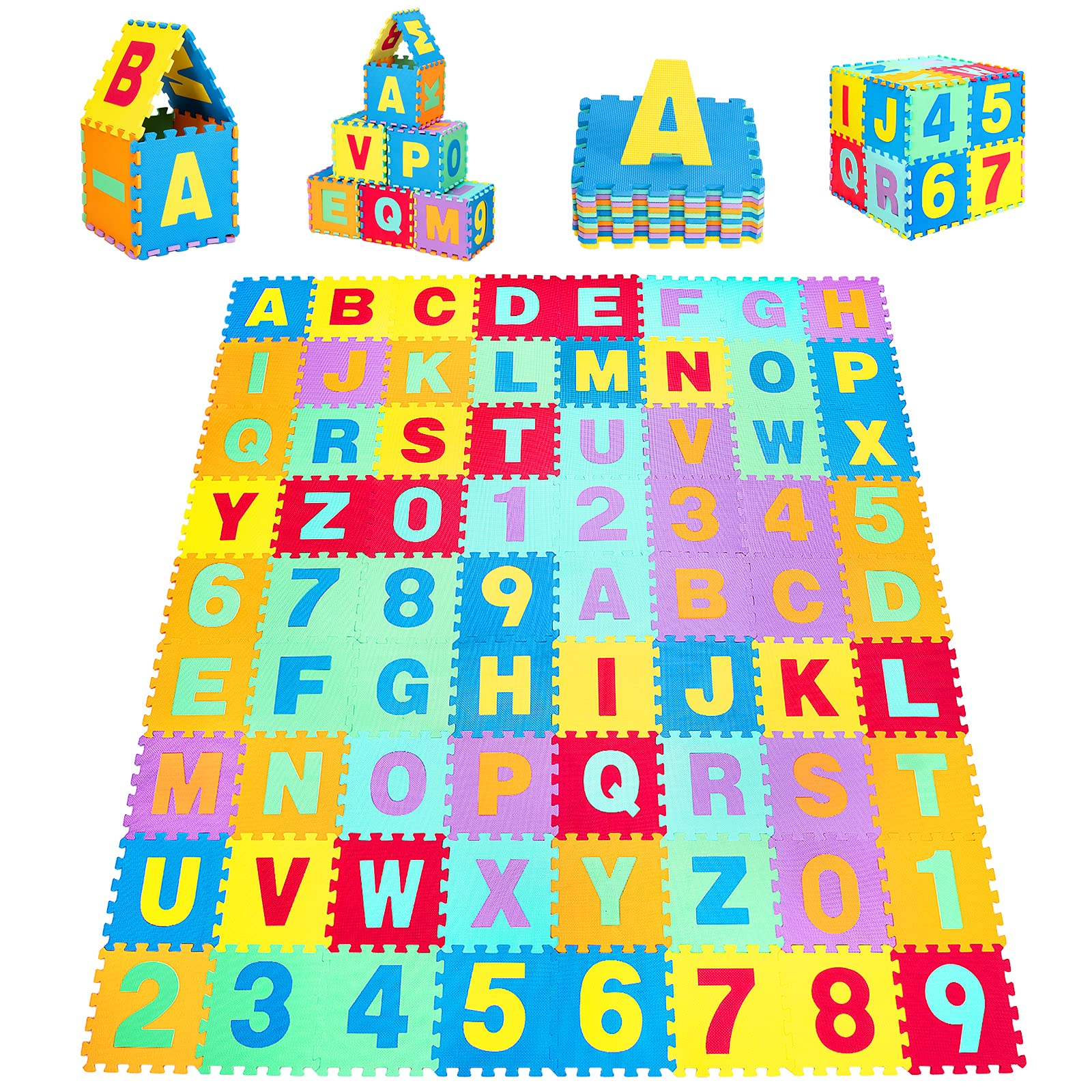 Costzon 72 Pieces Kids Foam Puzzle Floor Play Mat, Baby 0.4'' Thick EVA Floor Mat w/Alphabet and Numbers