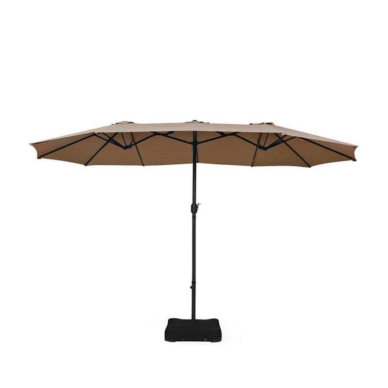 15 FT Ultra-large Double Sided Steel Outdoor Market Patio Umbrella with Base, UV Sun Protection & Easy Crank