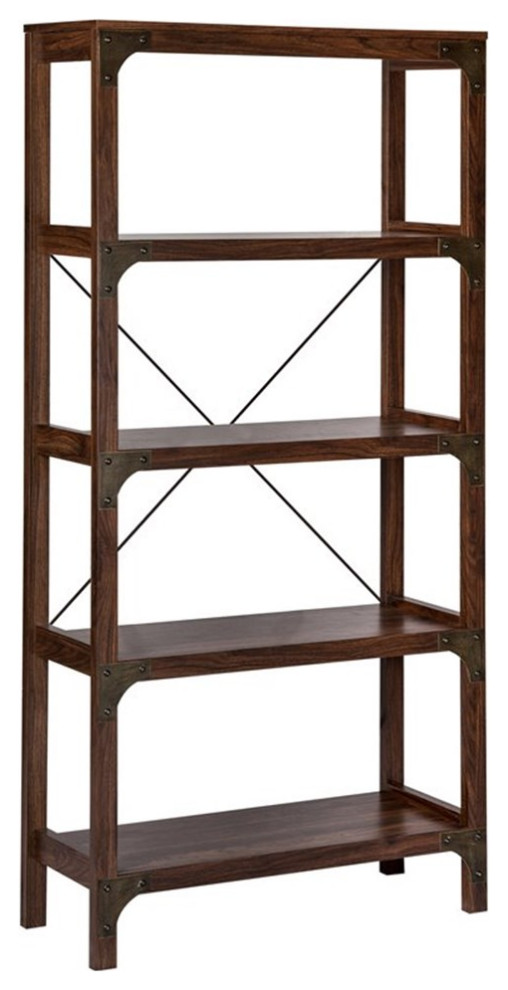 Saint Birch Logan 4 Shelf X Cross Modern Wood Bookcase in Walnut   Industrial   Bookcases   by Homesquare  Houzz