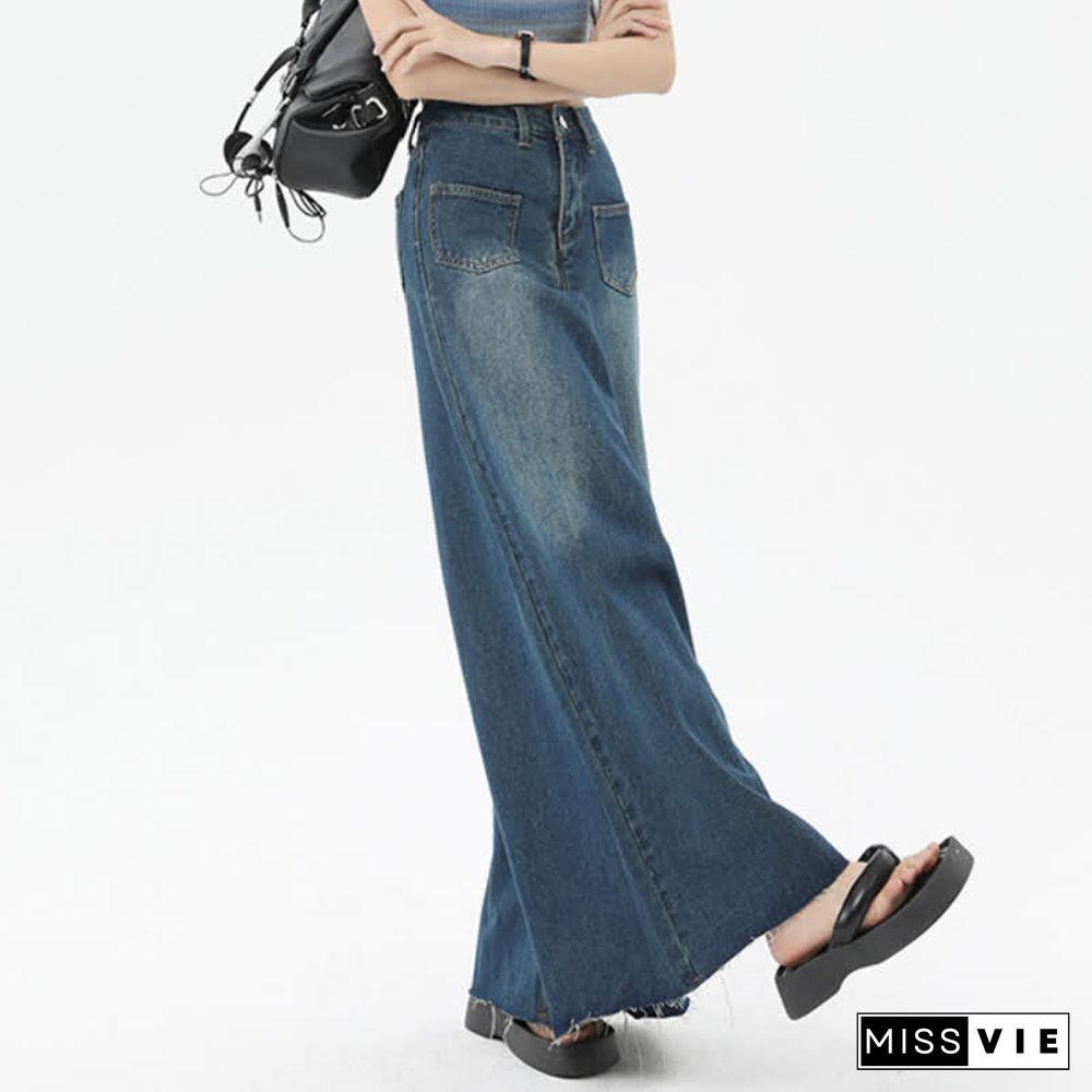 Retro High Waist Wide Leg Casual Denim Pants