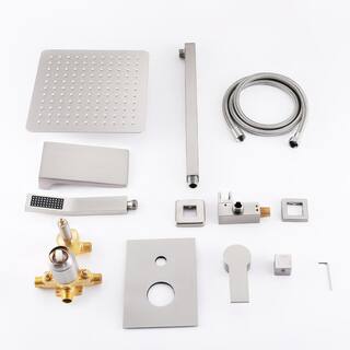 UKISHIRO 1-Spray Patterns with 2 GPM 10 in. Wall Mounted Shower Head and Handheld Shower Mount Dual Shower Heads in Brushed SMD0KN211020019