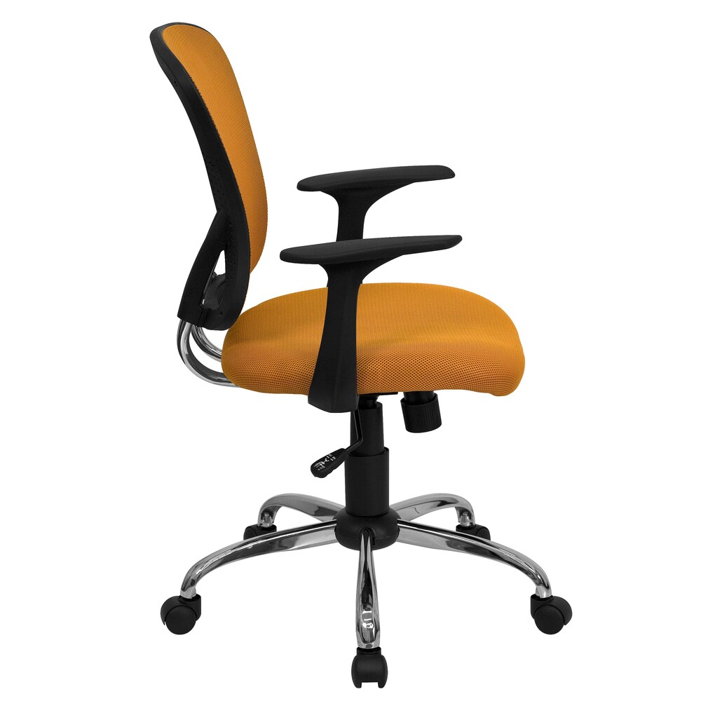 Posey Orange Mesh Back Adjustable Swivel Office Arm Chair with Chrome Base