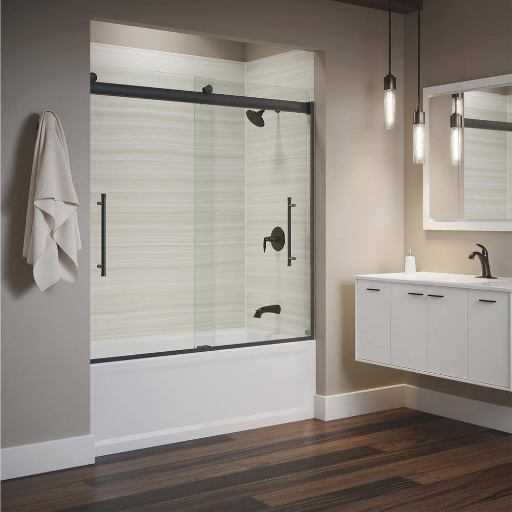 KOHLER Elmbrook 59.625 in. x 61.5625 in. Frameless Sliding Bathtub Door in Matte Black K-706853-8L-BL