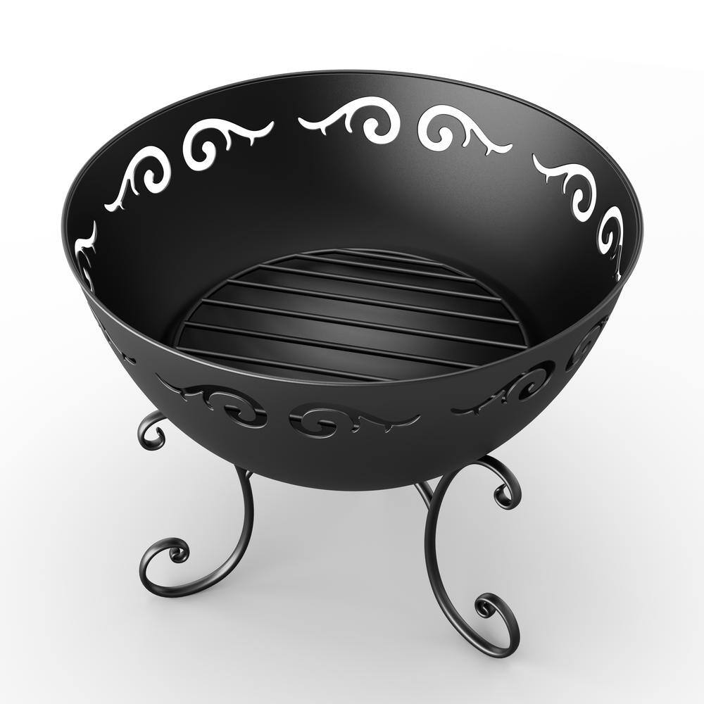 Sungrd 23.6 in. W x 23.6 in. H Outdoor Round Steel Wood Burning Fire Pit in Black with Fire Poker and Cover LWM-PF03