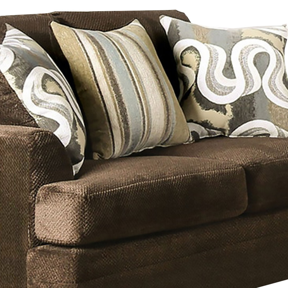 Loveseat With Fabric Upholstery And Accent Pillows  Brown   Transitional   Loveseats   by VirVentures  Houzz