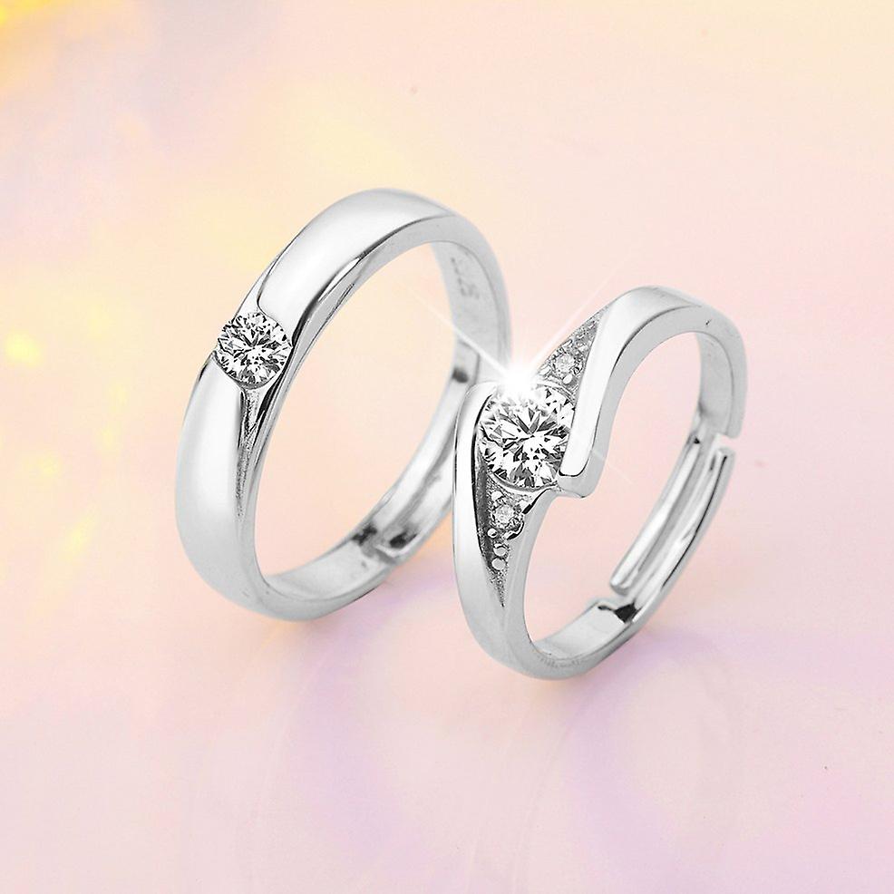 Zircon Couple Rings 1 Pair Wedding Promise Rings 30% Sterling Silver Jewelry