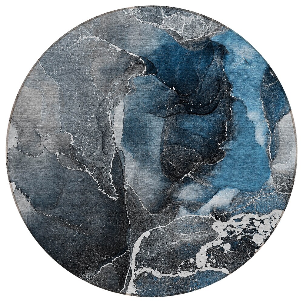 Machine Washable Indoor/ Outdoor Chantille Abstract Blue Rug