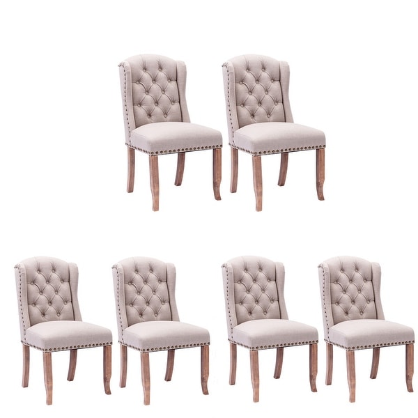 Wing Back Tufted Botton Upholstered Fabric Dining Chairs