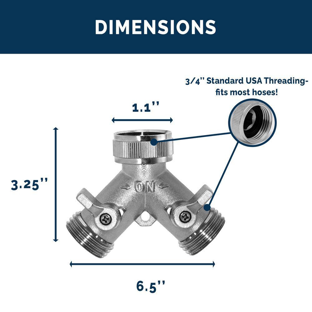 Morvat Nickel-Plated Brass Garden Hose Splitter Heavy-Duty 2-Way Hose Connector Fitting MOR-NP-CONNECTOR-2-A