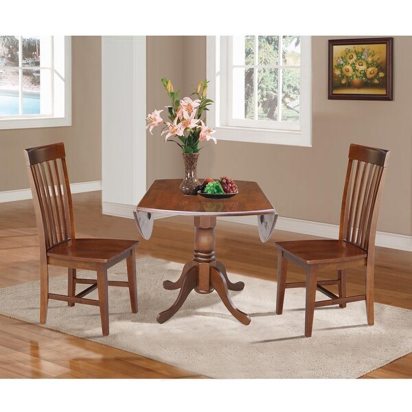 42 in. Drop Leaf Table with 2 Slat Back Dining Chairs - 3 Piece Set