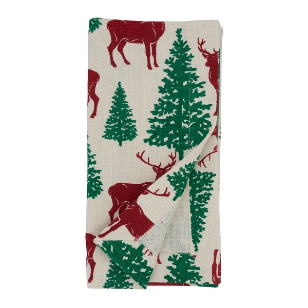 Deer and Christmas Trees Holiday Table Napkins (Set of 4)