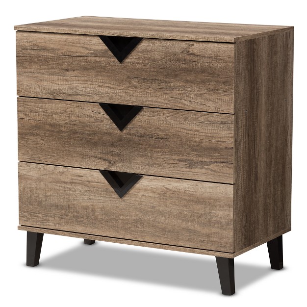 Baxton Studio Wales Modern And Contemporary Oak Wood Finish 3 Drawer Chest Light Brown