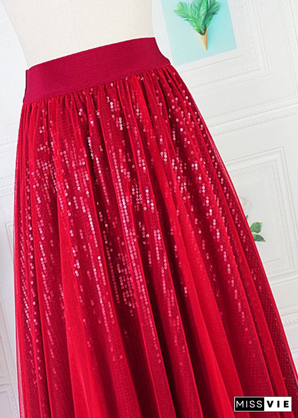 DIY Mulberry Elastic Waist Sequins Tulle A Line Skirt Spring