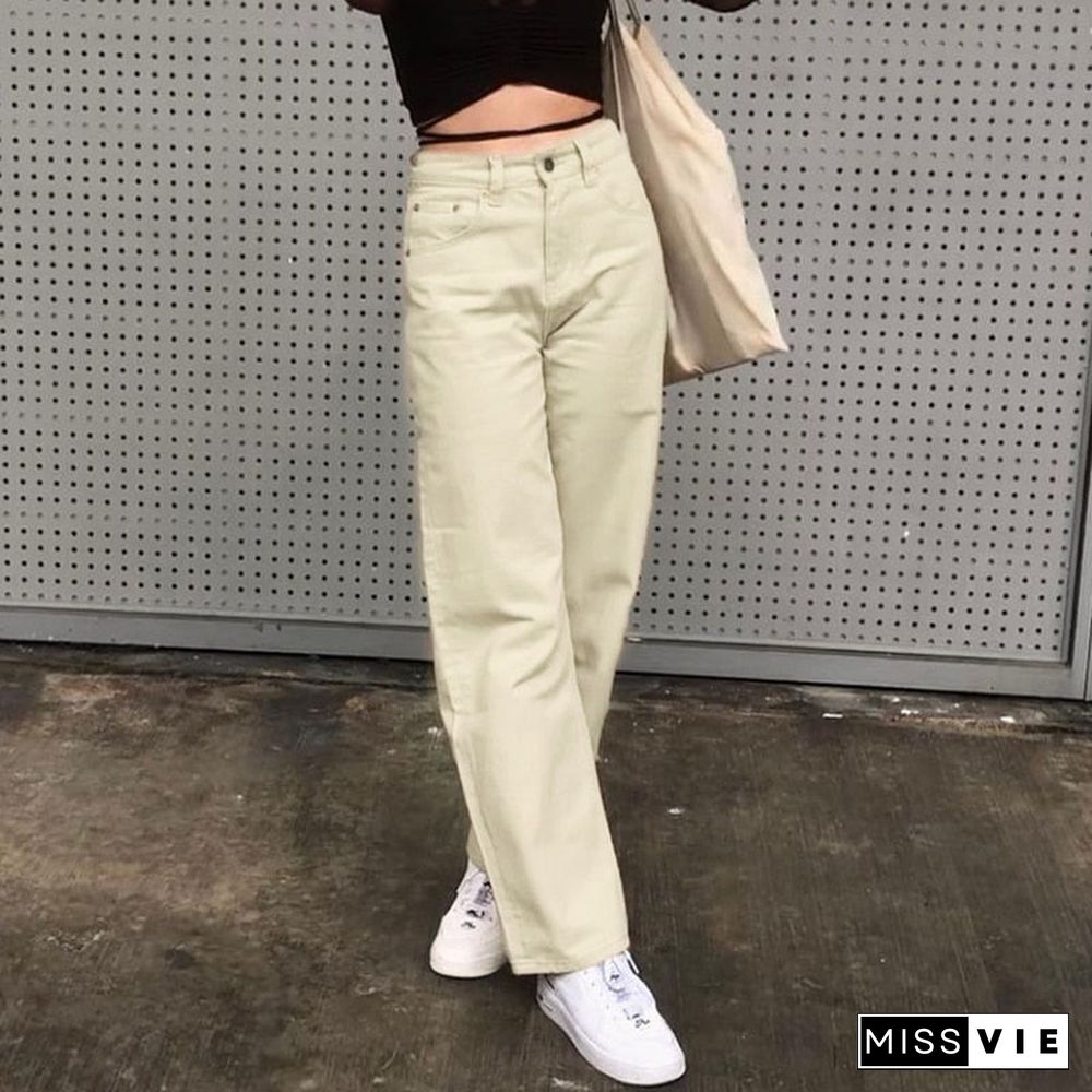 Weekeep Harajuku Fashion Brown Jeans High Waisted Loose Korean Slim Straight Denim Pants Women Streetwear Vintage Wide Leg Pants