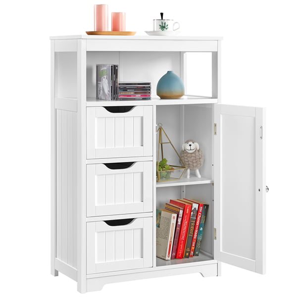 SMILE MART Wooden Floor Cabinet Bathroom Storage Organizer Multiple Tiers Shelves Cabinet for Bedroom Bathroom Living Room Cabinet,White