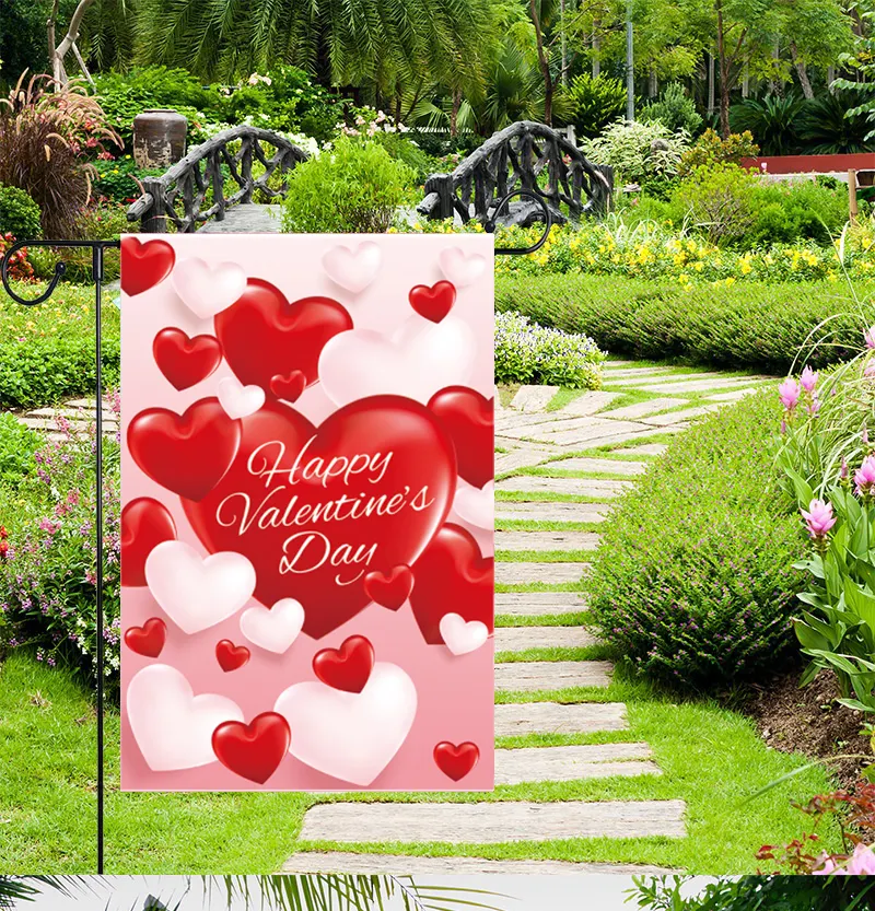 Customized polyester sublimation yard garden banner Outdoor Valentine's Day happy decoration supplies Valentine's Day garden ban