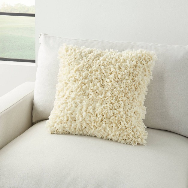 Shag Chindi Short Cut Square Throw Pillow Ivory Mina Victory