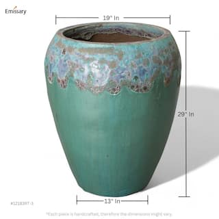 Emissary 22 in. D x 29 in. H ReefTeal Ceramic Round Planter with Drainage Hole 12183RT-3