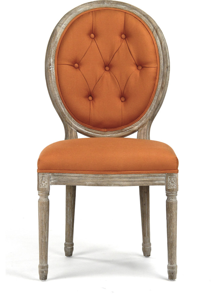 Medallion Tufted Linen Side Chair   French Country   Dining Chairs   by HedgeApple  Houzz