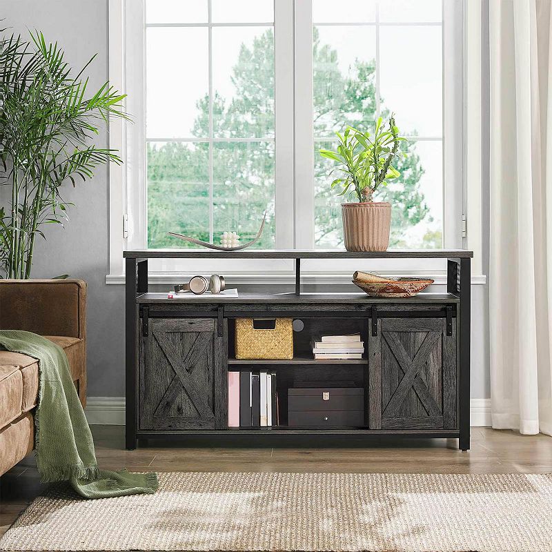 Gray and Black 55 Inch TV Stand with Barn Door