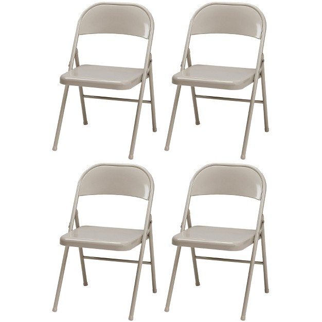 Meco Sudden Comfort All Steel Folding Chair Set With Steel Frame And Contoured Backrest For Indoor Or Outdoor Events Buff set Of 4