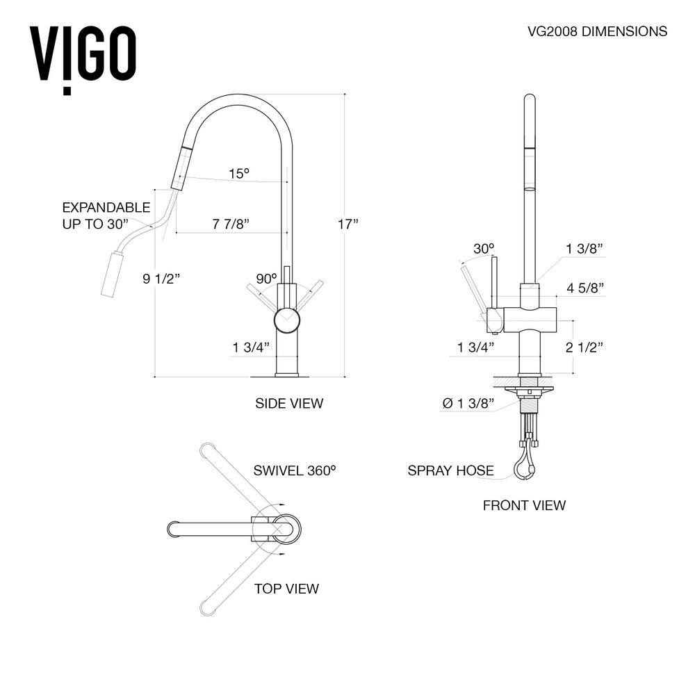 VIGO Gramercy Single Handle Pull-Down Spout Kitchen Faucet Set with Soap Dispenser in Stainless Steel VG02008STK5