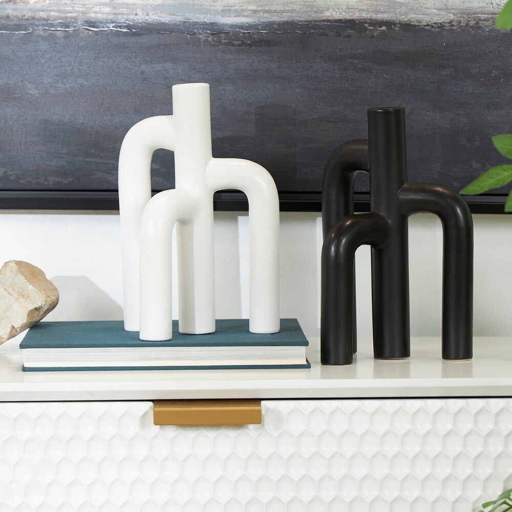 Black Ceramic 3 Arch Abstract Vase (Set of 2)