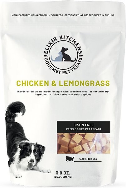 Elixir Kitchens Chicken and Lemongrass Freeze Dried Dog and Cat Treats， 3-oz bag