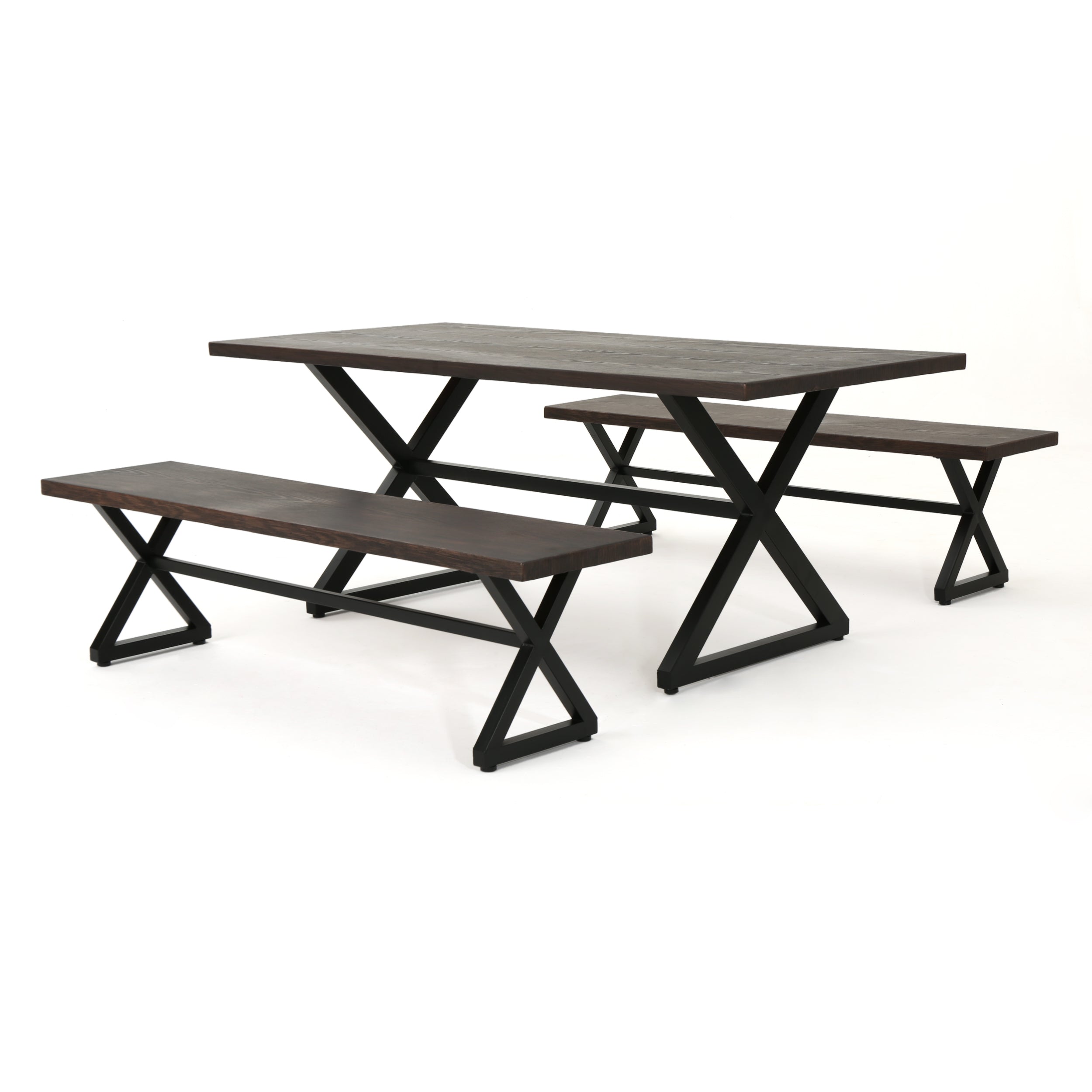 Rosarito Outdoor 3 Piece Aluminum Picnic Set with Black Steel Frame